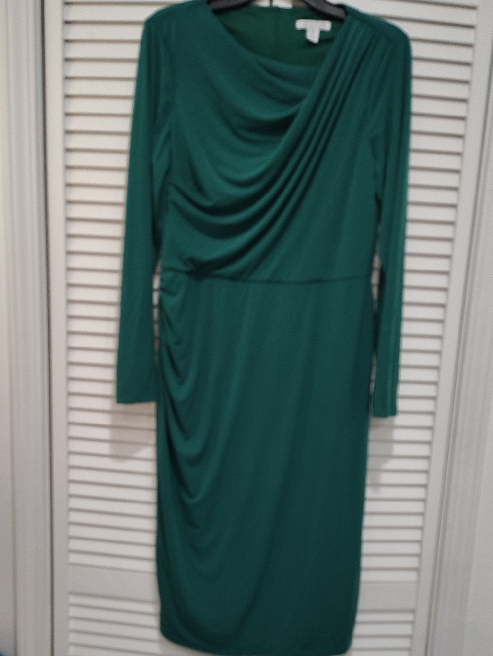 London Style Teal-Green Draped Long-Sleeve Dress